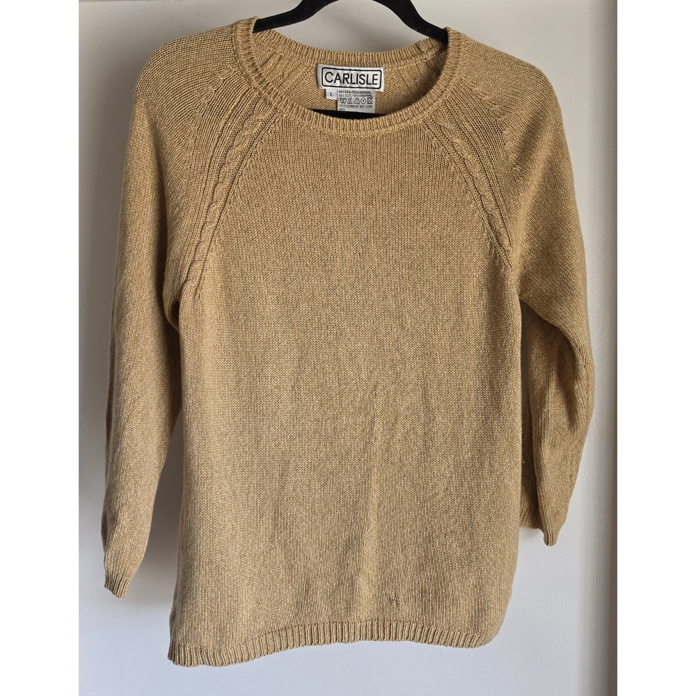 NWT Carlisle Sweater Womens L Tan Silk Cashmere Blend Crew Neck Pullover Classic